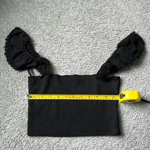 Shein black ruffle sleeve crop top